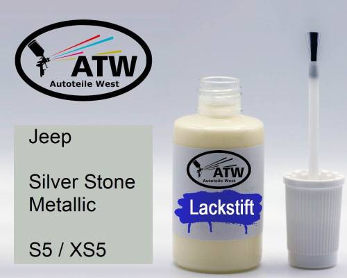 Jeep, Silver Stone Metallic, S5 / XS5: 20ml Lackstift, von ATW Autoteile West.